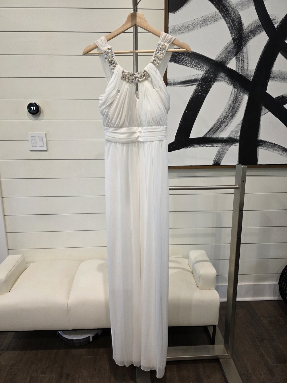 Ivory Beaded Halter Evening Gown